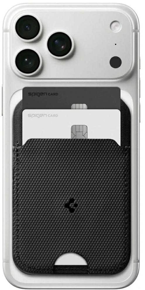Spigen Plona sulankstoma MagSafe piniginė su trikojumi, skirta 3 kortelėms, juoda