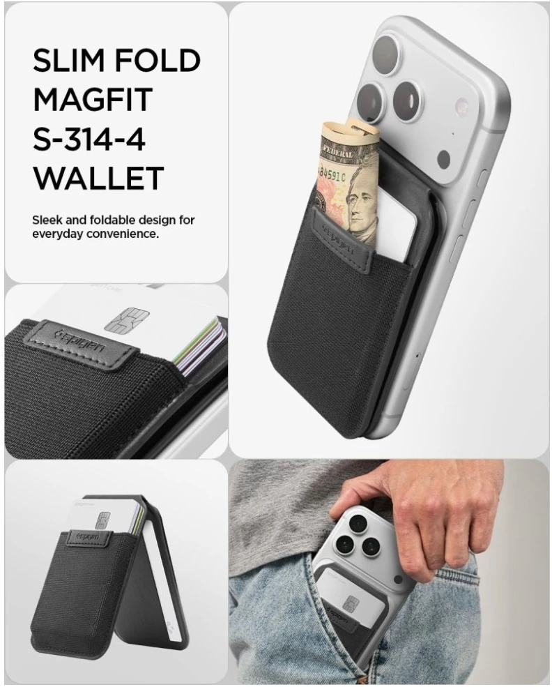 Dėklas SPIGEN S314-4 SLIM FOLD TRIPOD WALLET MAGSAFE Juodas