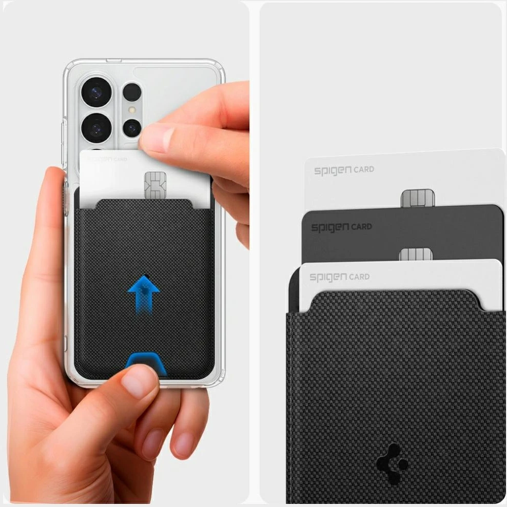 Dėklas „Spigen Urban Fit“ „MagSafe“ piniginė, juoda – „Samsung Galaxy S25“ serijai