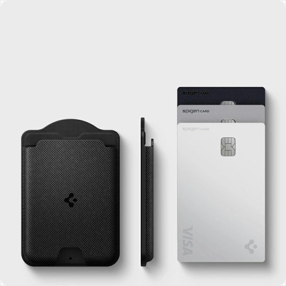 Dėklas „Spigen Urban Fit“ „MagSafe“ piniginė, juoda – „Samsung Galaxy S25“ serijai
