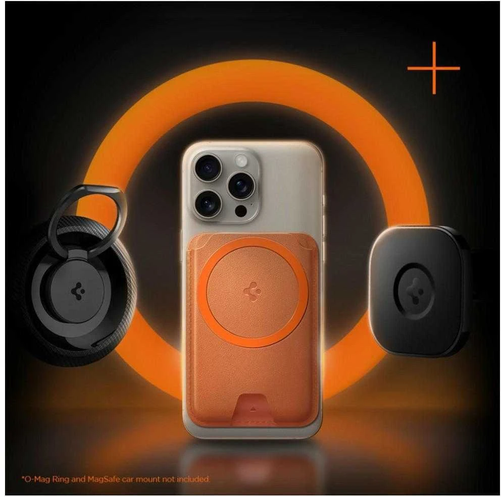Dėklas Spigen Valentinus MAgFit+ MagSafe Universal Magnetic Card Holder Metallic oranžinės spalvos