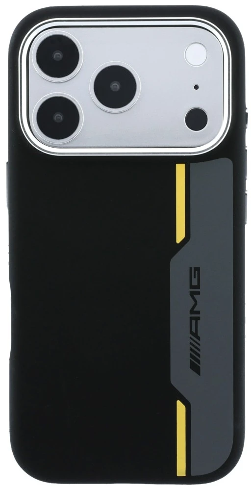 Mercedes Dėklas AMG HC Silicone Bow Lines MagSafe iPhone 18 Pro / 17 Pro juodai geltonas