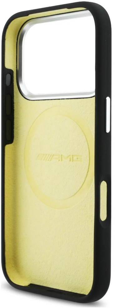 Mercedes Dėklas AMG HC Silicone Bow Lines MagSafe skirtas iPhone 18 Pro Max / 17 Pro Max, juodai geltonas