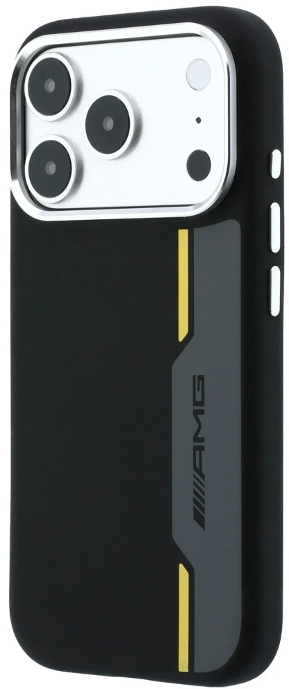 Mercedes Dėklas AMG HC Silicone Bow Lines MagSafe iPhone 18 Pro / 17 Pro juodai geltonas
