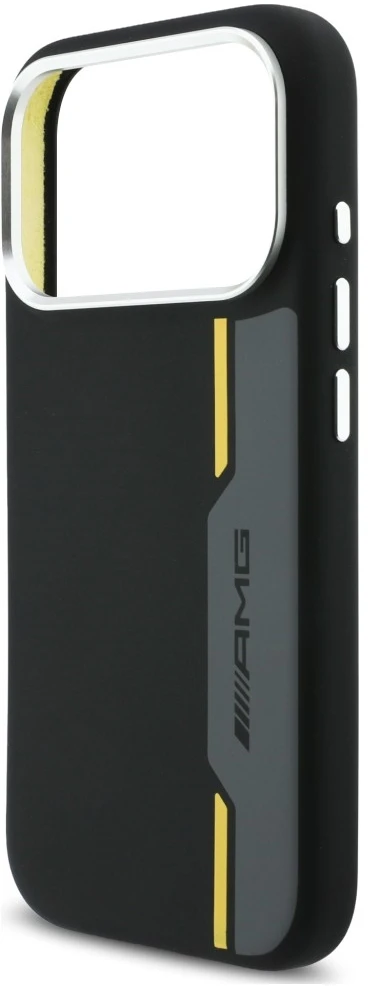 Mercedes Dėklas AMG HC Silicone Bow Lines MagSafe skirtas iPhone 18 Pro Max / 17 Pro Max, juodai geltonas