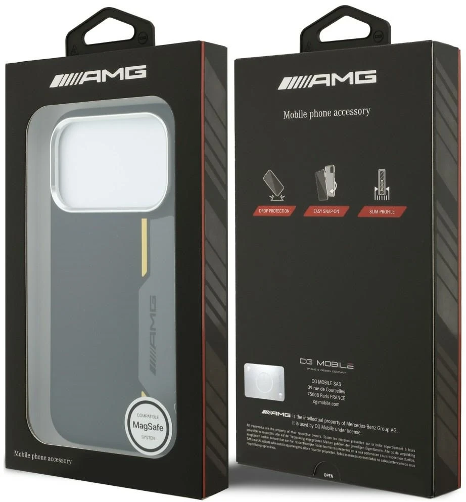 Mercedes Dėklas AMG HC Silicone Bow Lines MagSafe skirtas iPhone 18 Pro Max / 17 Pro Max, juodai geltonas