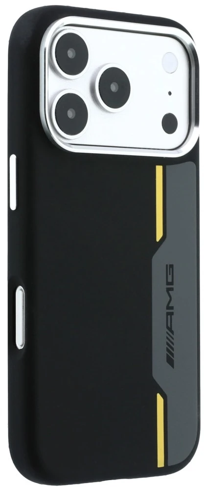 Mercedes Dėklas AMG HC Silicone Bow Lines MagSafe iPhone 18 Pro / 17 Pro juodai geltonas