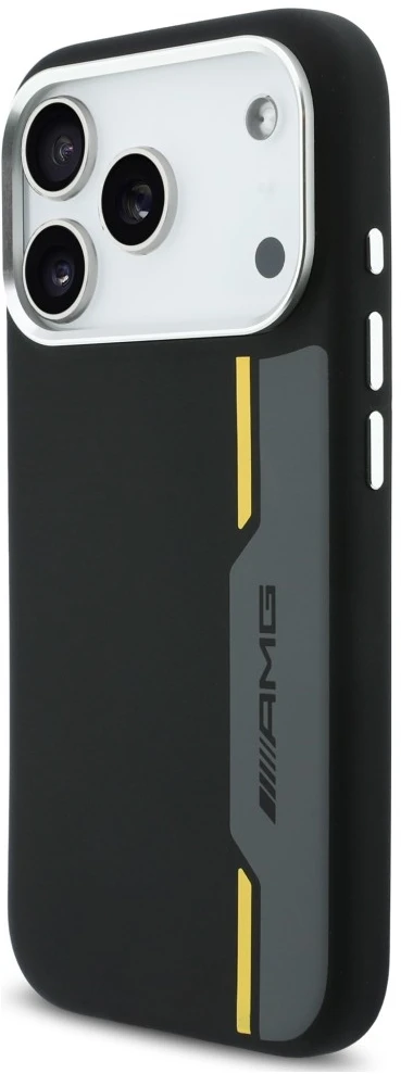 Mercedes Dėklas AMG HC Silicone Bow Lines MagSafe skirtas iPhone 18 Pro Max / 17 Pro Max, juodai geltonas