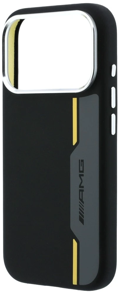 Mercedes Dėklas AMG HC Silicone Bow Lines MagSafe iPhone 18 Pro / 17 Pro juodai geltonas