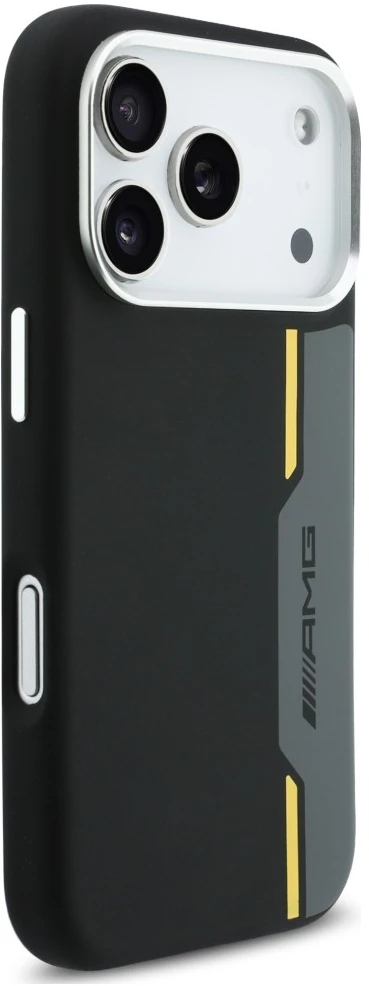 Mercedes Dėklas AMG HC Silicone Bow Lines MagSafe skirtas iPhone 18 Pro Max / 17 Pro Max, juodai geltonas