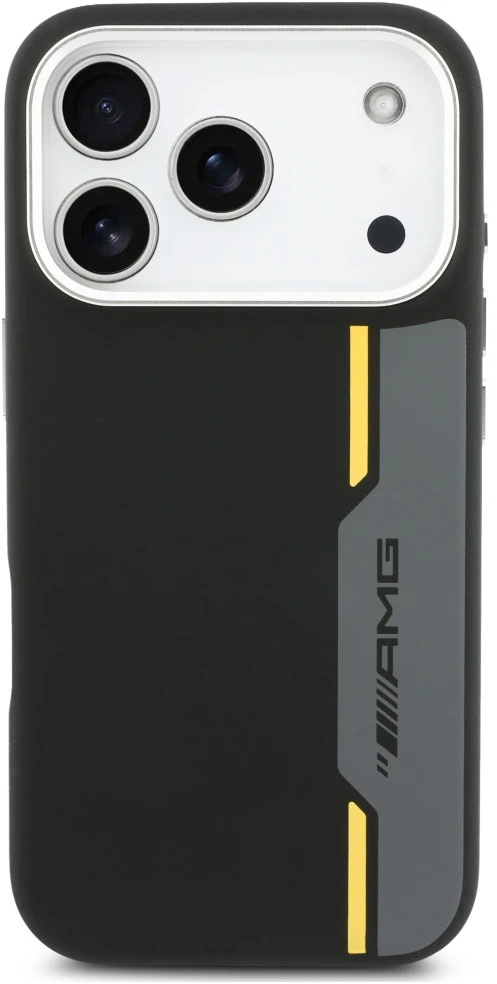 Mercedes Dėklas AMG HC Silicone Bow Lines MagSafe skirtas iPhone 18 Pro Max / 17 Pro Max, juodai geltonas