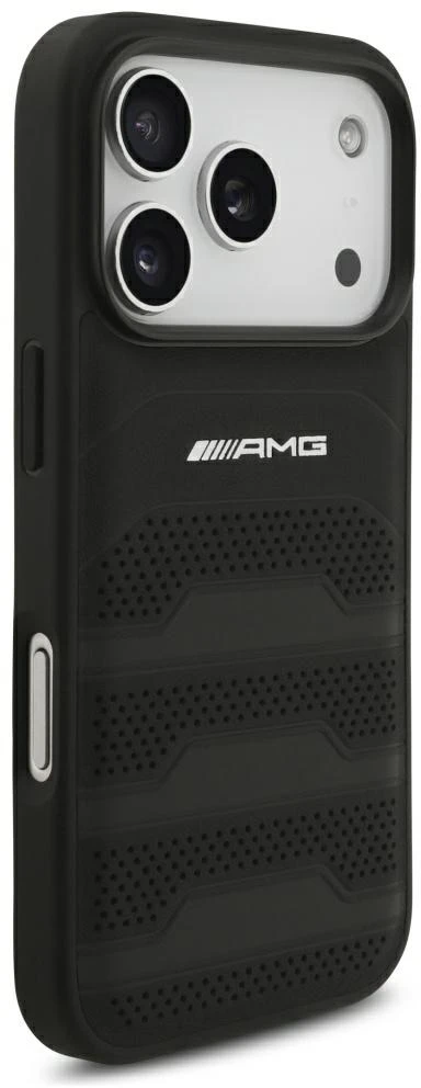 Dėklas Mercedes AMG Leather Debossed Lines Logo case for iPhone 18 Pro / 17 Pro - juodas