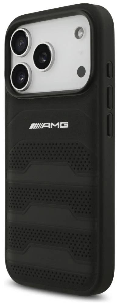 Dėklas Mercedes AMG Leather Debossed Lines Logo case for iPhone 18 Pro / 17 Pro - juodas