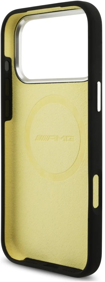 Mercedes AMG silikoninis didelis rombų rašto dėklas su MagSafe, skirtas iPhone 18 Pro Max / 17 Pro Max, juodas
