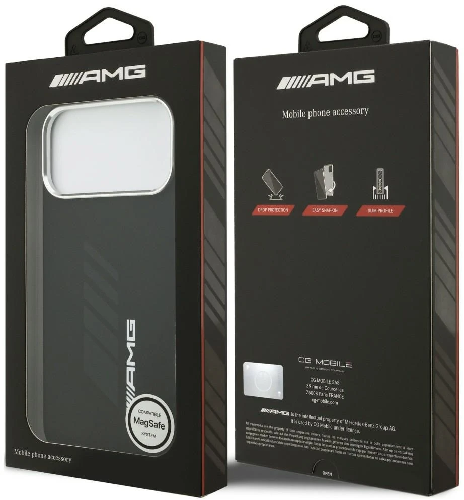 Mercedes AMG silikoninis didelis rombų rašto dėklas su MagSafe, skirtas iPhone 18 Pro Max / 17 Pro Max, juodas
