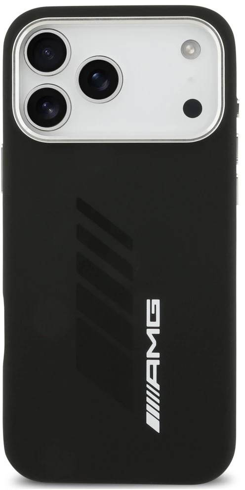 Mercedes AMG silikoninis didelis rombų rašto dėklas su MagSafe, skirtas iPhone 18 Pro Max / 17 Pro Max, juodas
