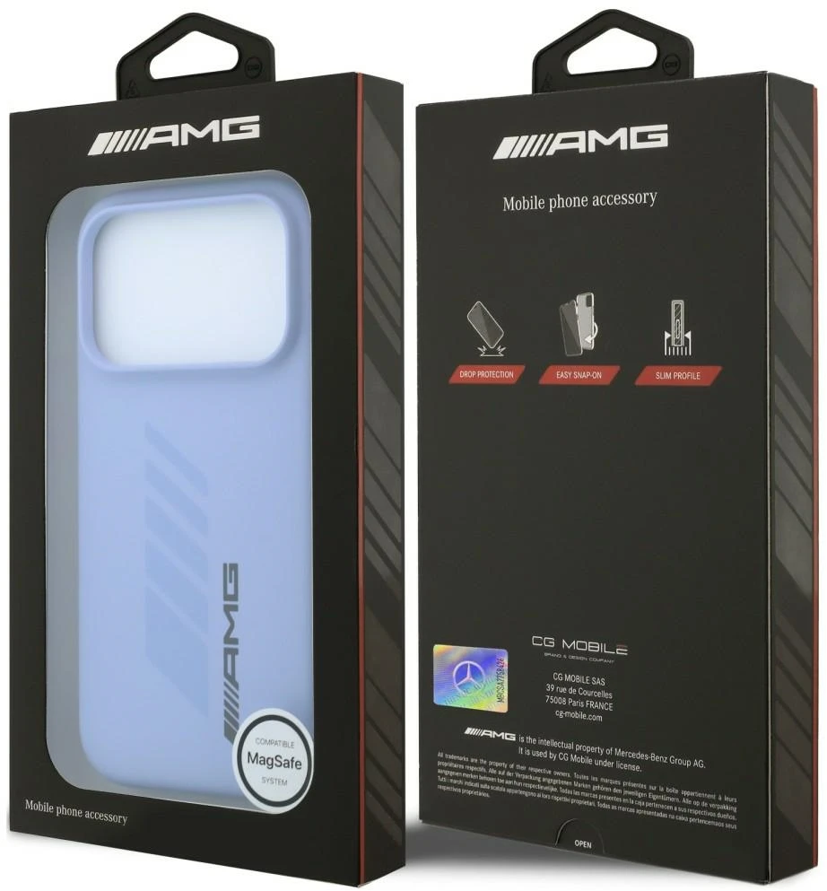 Mercedes Dėklas AMG Silicone Oversize Rhombs MagSafe skirtas iPhone 18 Pro Max / 17 Pro Max šviesiai mėlynas