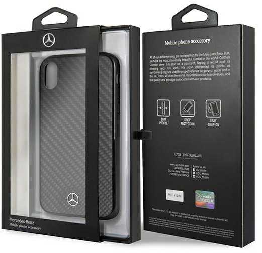 Mercedes Mercedes MEHCI61RCABK iPhone Xr juodas / juodas anglies kietas dėklas Dynamic Line