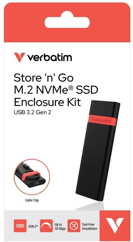 Verbatim M.2 NVMe USB 3.2 Gen 2 SSD korpusas su USB A/USB C kabeliu, juodas 32261