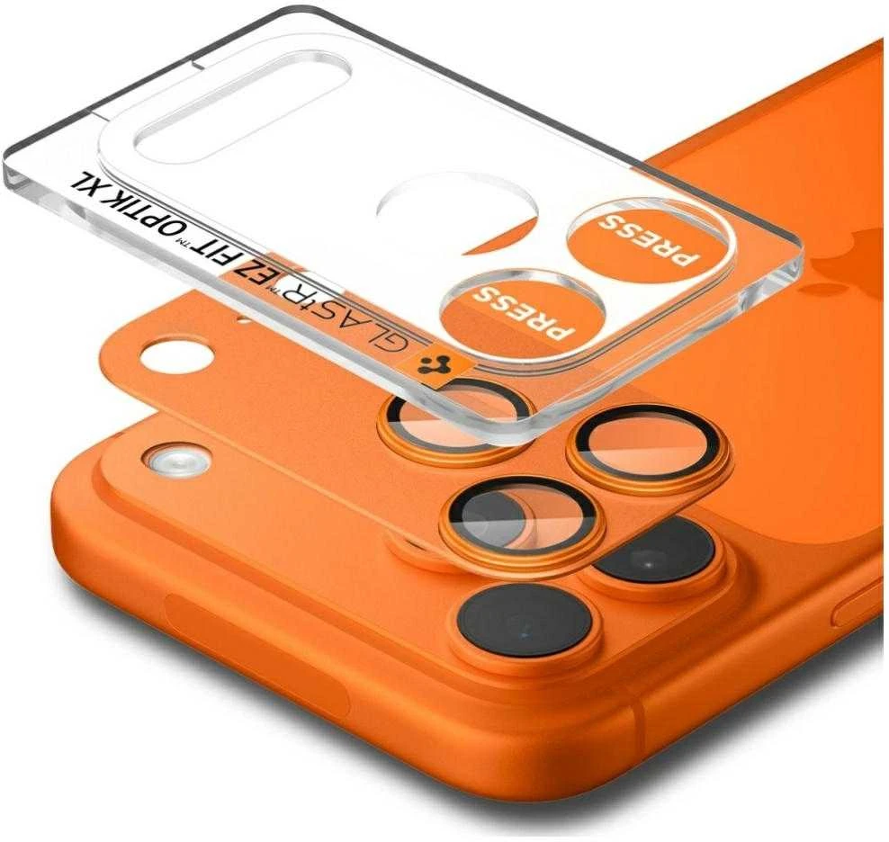 Spigen Optik Pro XL Camera Lens Glass for iPhone 17 Pro - Oranžinis