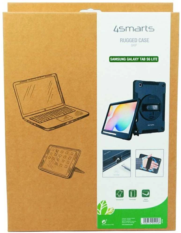 Planšetinio kompiuterio dėklas 4smarts 4smarts patvarus dėklas su dirželiu ir stovu, skirtas Samsung Galaxy Tab S6 Lite (P610/615), juodas