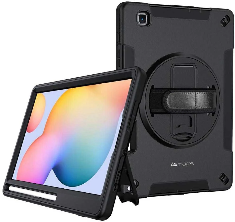 Planšetinio kompiuterio dėklas 4smarts 4smarts patvarus dėklas su dirželiu ir stovu, skirtas Samsung Galaxy Tab S6 Lite (P610/615), juodas