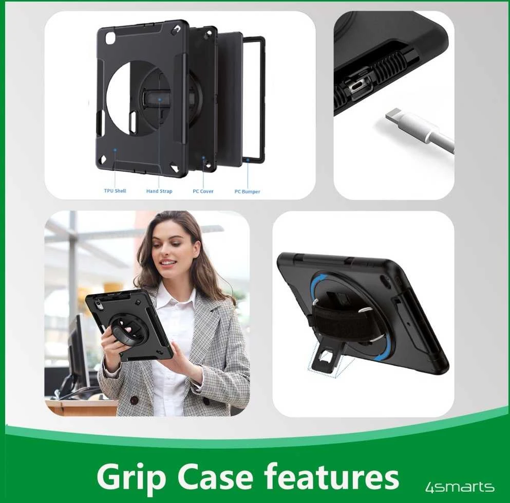 4Smarts Rugged Case Grip, skirta Apple iPad 11\" (A16, 2025) / iPad 10.9\" (10.Gen.) juodas