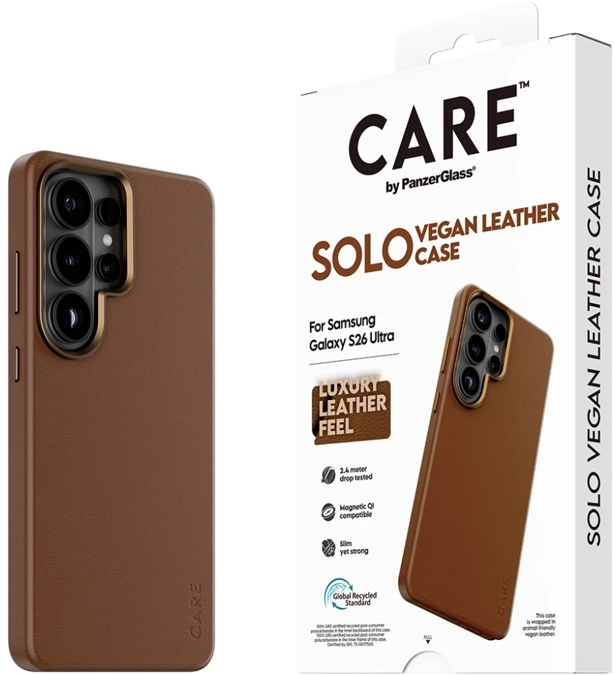 Panzer Glass Telefono dėklas iš dirbtinės odos, rudas, Qi suderinamas CARE by PanzerGlass