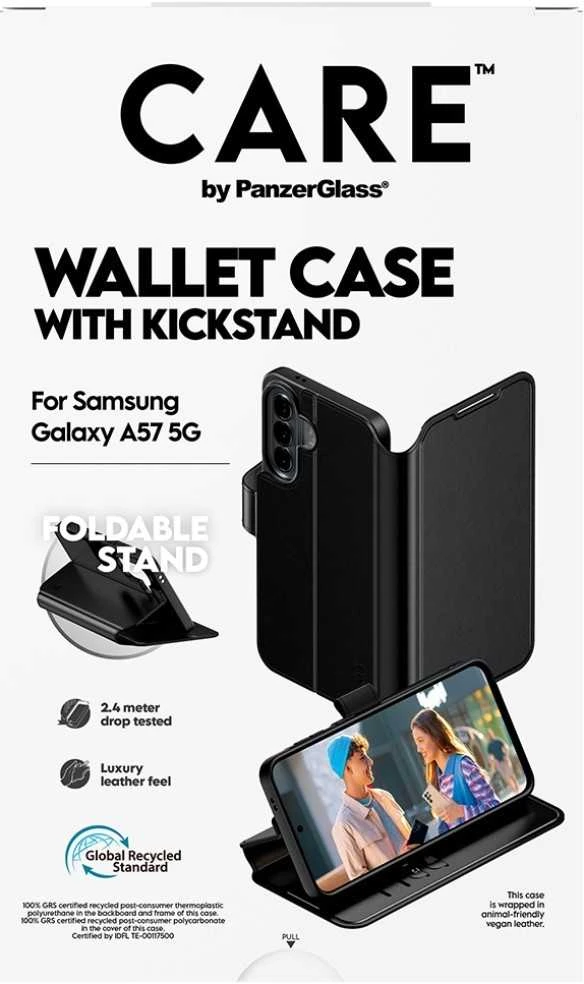 Panzer Glass Dėklas CARE by PanzerGlass Feature Wallet Kickstand do Samsung Galaxy A57 5G juoda