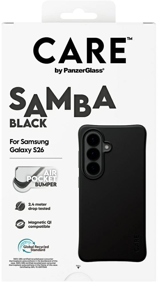 Panzer Glass CARE by PanzerGlass Samba dėklas, juodas su Qi ryšiu, Samsung Galaxy S26, juodas