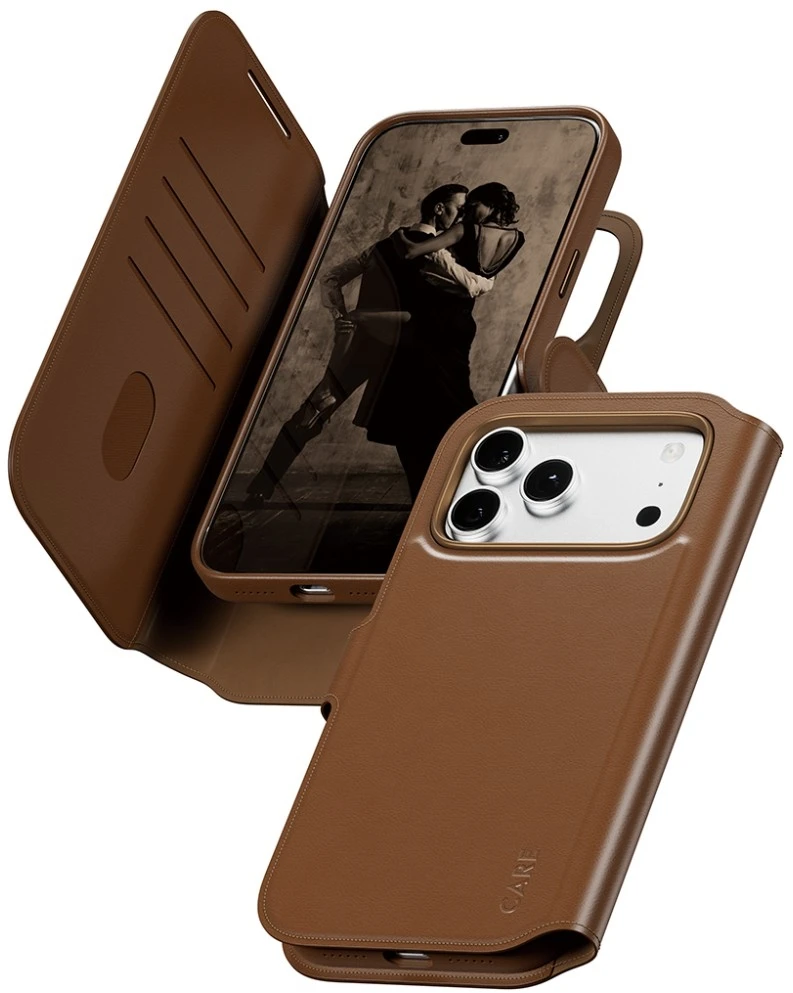 Panzer Glass Dėklas CARE by PanzerGlass Tango 2w1 Wallet Case MagSafe do iPhone 18 Pro Max / 17 Pro Max ruda