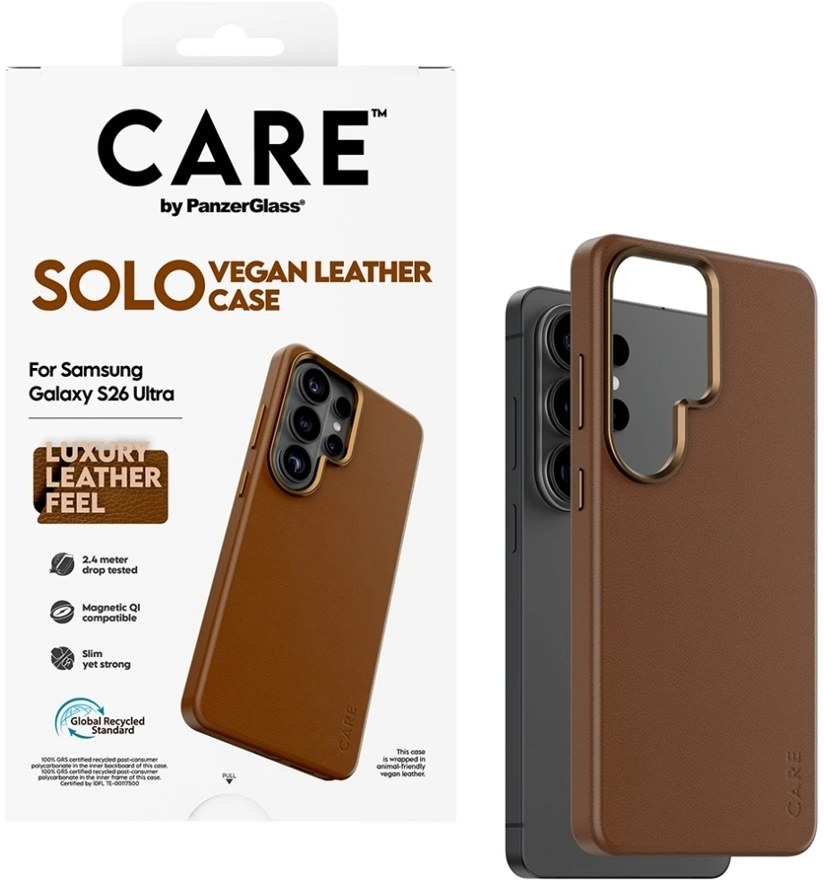 Panzer Glass Telefono dėklas iš dirbtinės odos, rudas, Qi suderinamas CARE by PanzerGlass