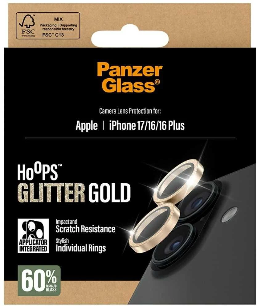Panzer Glass Grūdintas stiklas na objektyvas PanzerGlass Hoops Glitter do iPhone 17 / 16 / 16 Plus auksinė