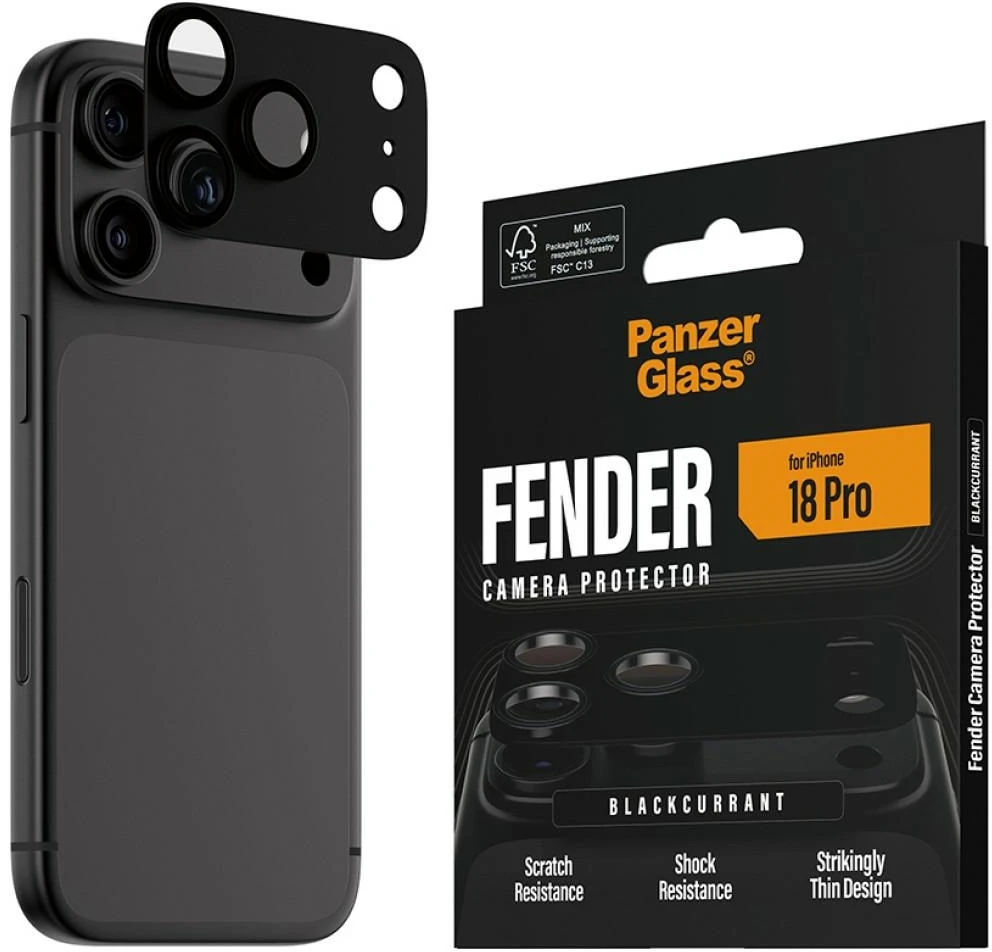 Panzer Glass Grūdintas stiklas na objektyvas PanzerGlass Fender Camera Protector do iPhone 18 Pro juoda porzeczka