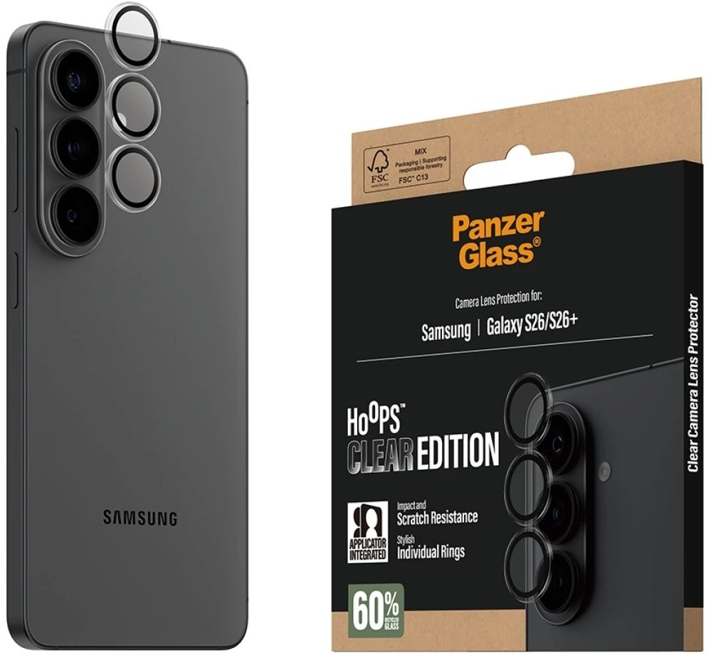 Panzer Glass PanzerGlass Hoops Optic Rings kameros apsauga, skirta Samsung Galaxy S26 / S26 Plus – skaidri