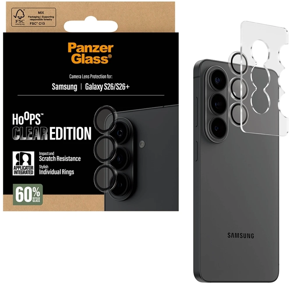 Panzer Glass PanzerGlass Hoops Optic Rings kameros apsauga, skirta Samsung Galaxy S26 / S26 Plus – skaidri