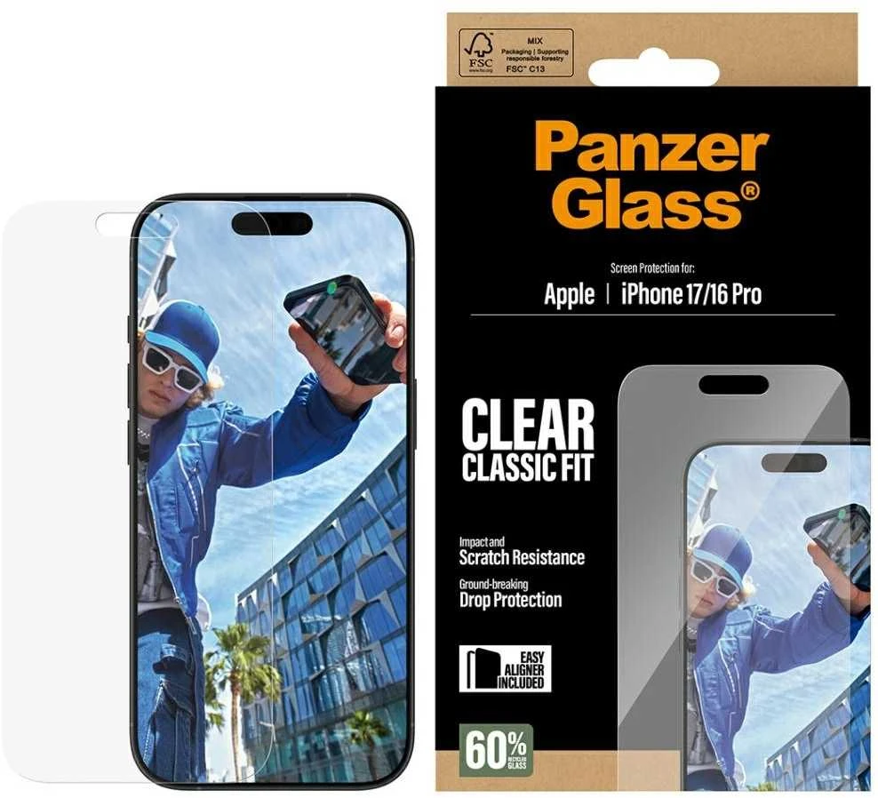 Panzer Glass Grūdintas stiklas PanzerGlass Classic Fit EasyAligner do iPhone 17 / 16 Pro