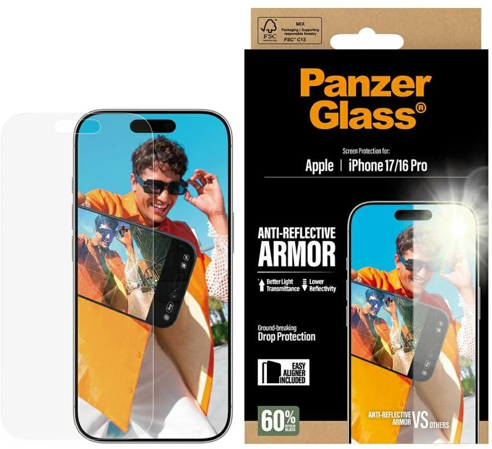 Panzer Glass Grūdintas stiklas PanzerGlass Armor Anti-Reflective EasyAligner do iPhone 17 / 16 Pro