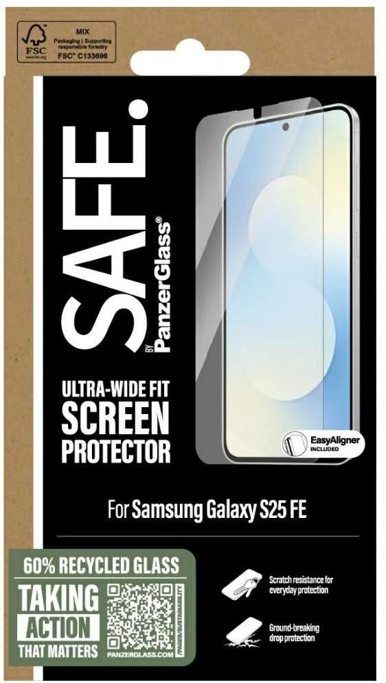 Panzer Glass SAFE. Ekrano apsauga „Galaxy S25 FE/UWF“ su „EasyAligner“