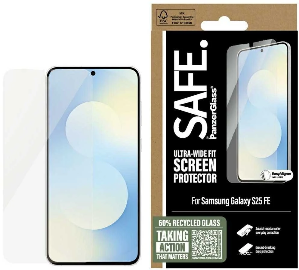 Panzer Glass SAFE. Ekrano apsauga „Galaxy S25 FE/UWF“ su „EasyAligner“