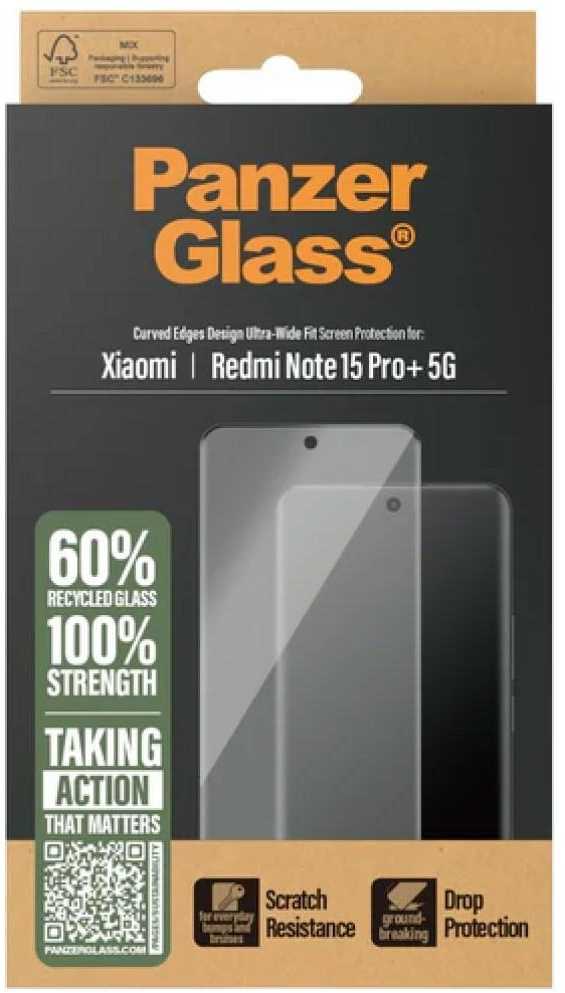 Panzer Glass „PanzerGlass SAFE“ itin plataus kampo grūdintas stiklas, skirtas „Xiaomi Redmi Note 15 Pro+ 5G“.