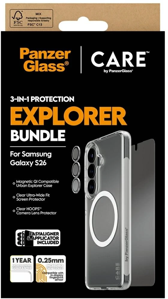 Panzer Glass apsauginis rinkinys CARE by PanzerGlass 3in1 dėklas+stiklas+lęšis, skirtas Samsung Galaxy S26