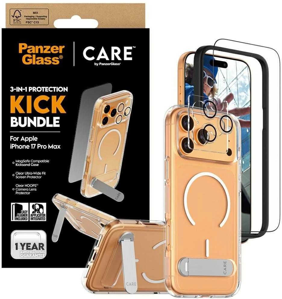„Panzer Glass CARE by PanzerGlass Feature Kick 3in1“ dėklas + stiklas + objektyvas, skirtas „iPhone 17 Pro Max“