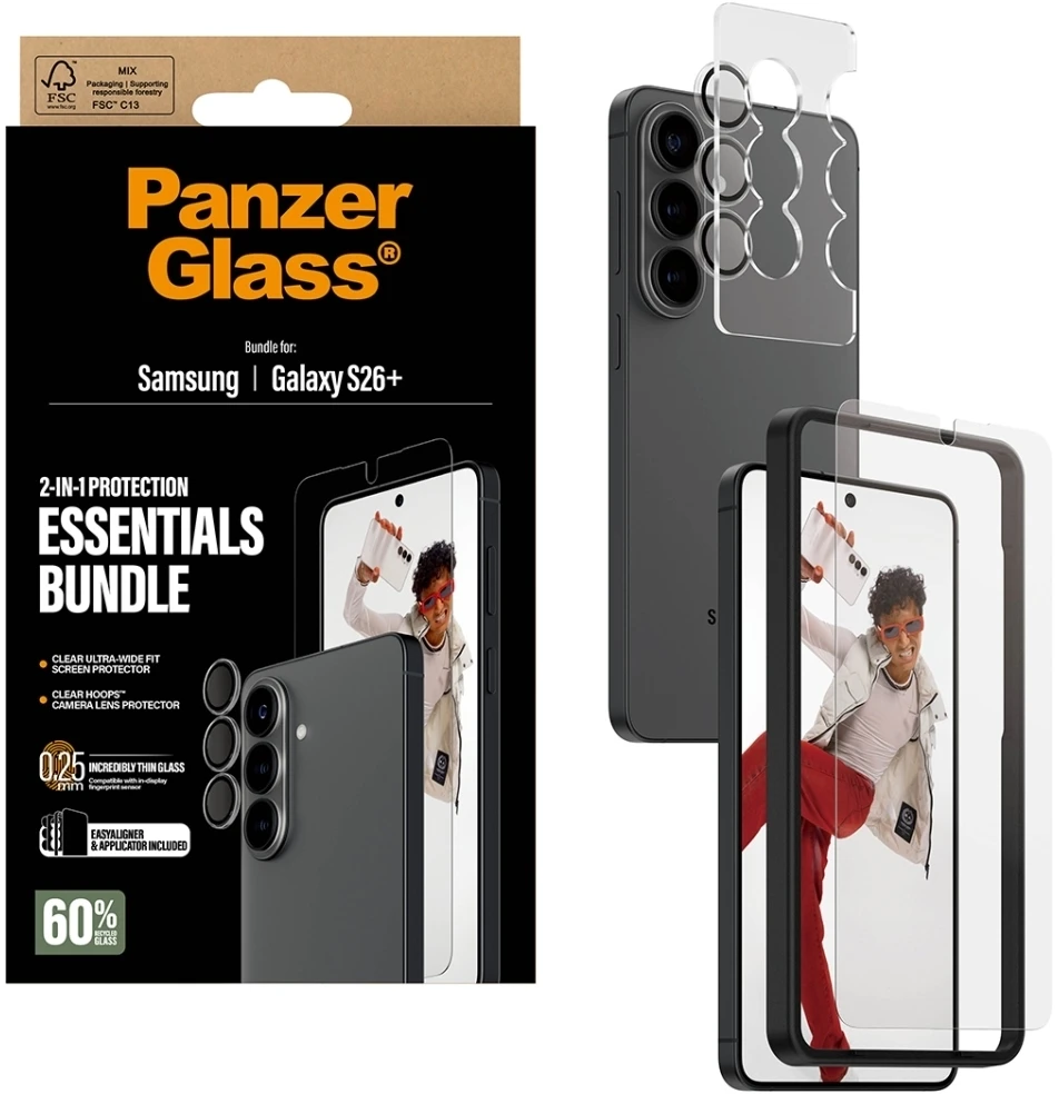 Panzer Glass Rinkinys ochronny PanzerGlass Hoops 2w1 Ultra-Wide Fit Szkło+Lens do Samsung Galaxy S26+ ruda