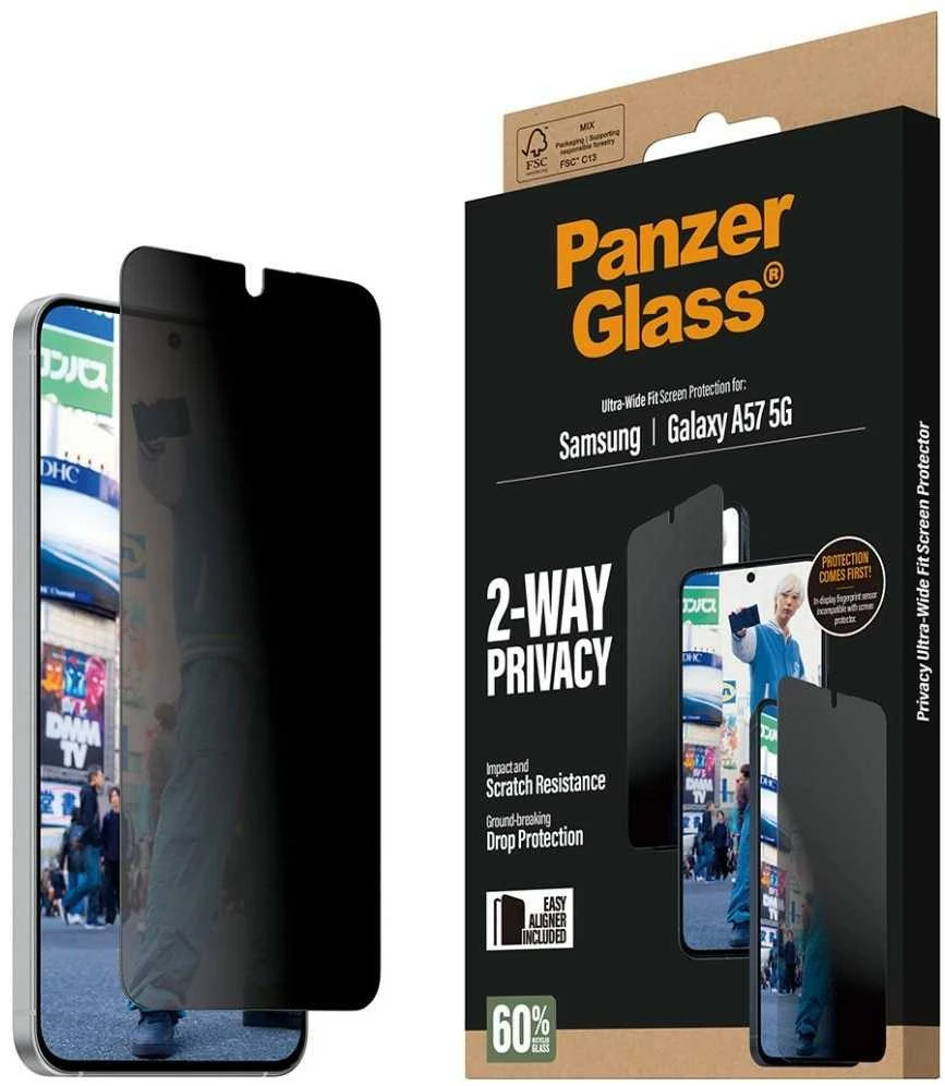 „Panzer Glass“ itin plataus profilio „PanzerGlass“ privatumo stiklas, skirtas „Samsung Galaxy A57 5G“.