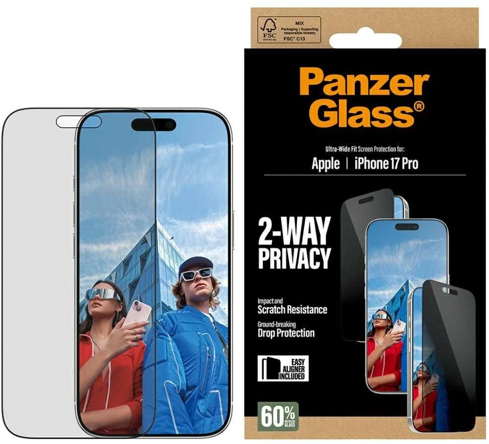 „Panzer Glass“ itin plataus diametro „EasyAligner“ privatumo stiklas, skirtas „iPhone 17 Pro“