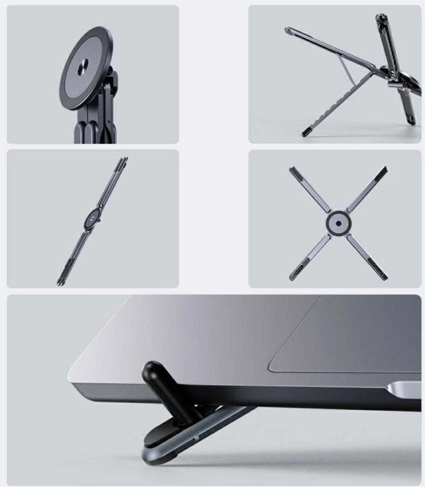„4smarts“ nešiojamojo kompiuterio / planšetinio kompiuterio / išmaniojo telefono stovas, suderinamas su „MagSafe“, pilkos spalvos