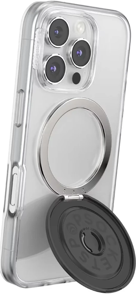 „PopSockets“ aliuminio radialinis „MagSafe“ telefono laikiklis ir stovas, juodas