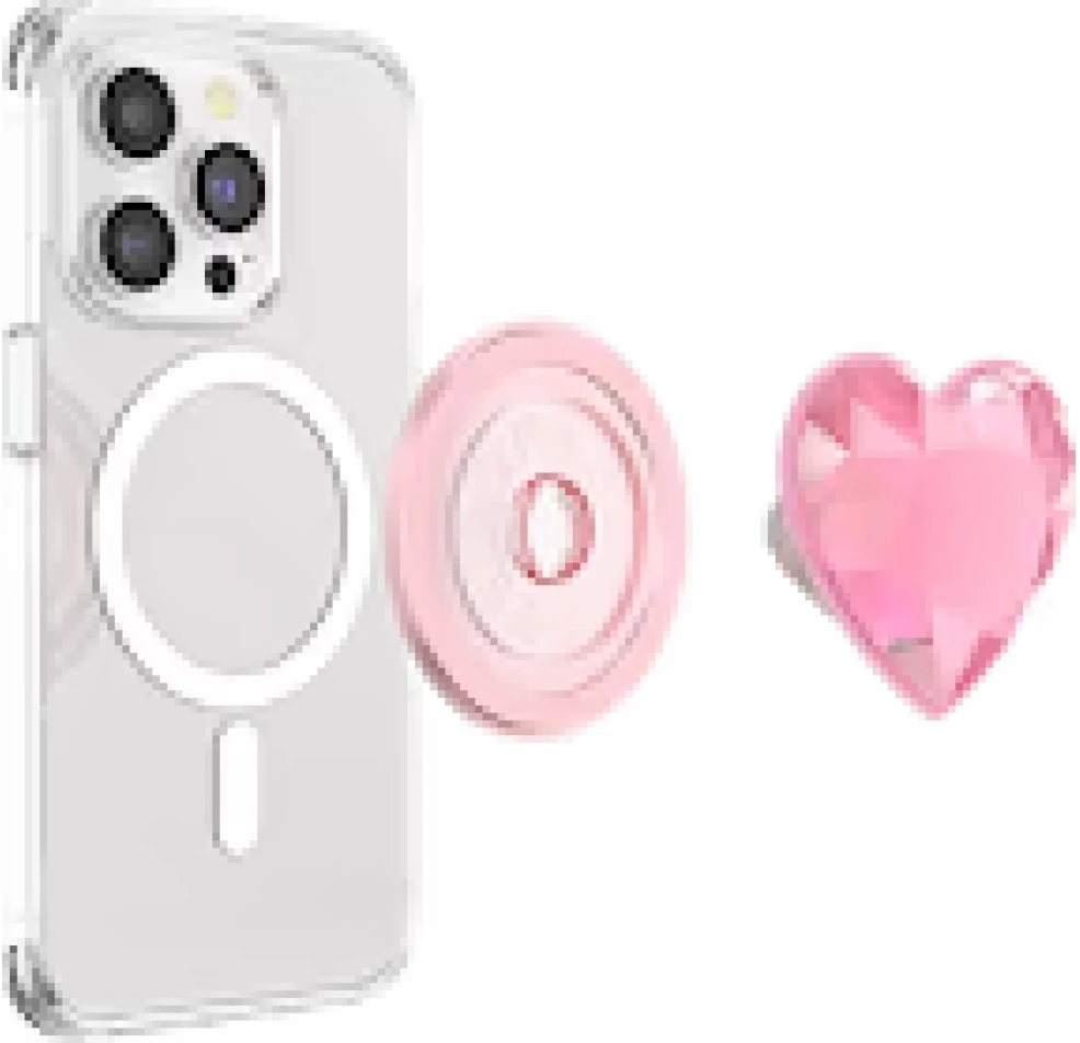 „Popsockets Crystal Heart Grip MagSafe“ telefono laikiklis ir stovas, rožinis