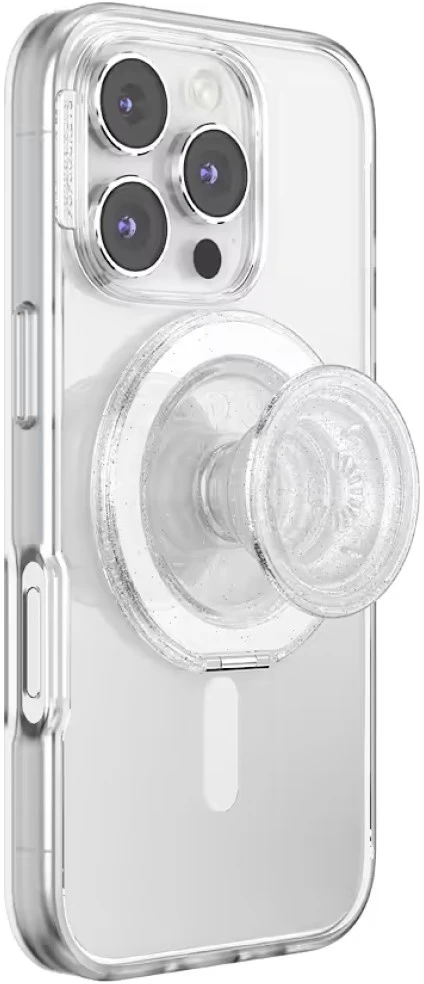 „PopSockets Kick-Out Grip“ blizgučiais aprūpintas „MagSafe“ telefono laikiklis ir stovas